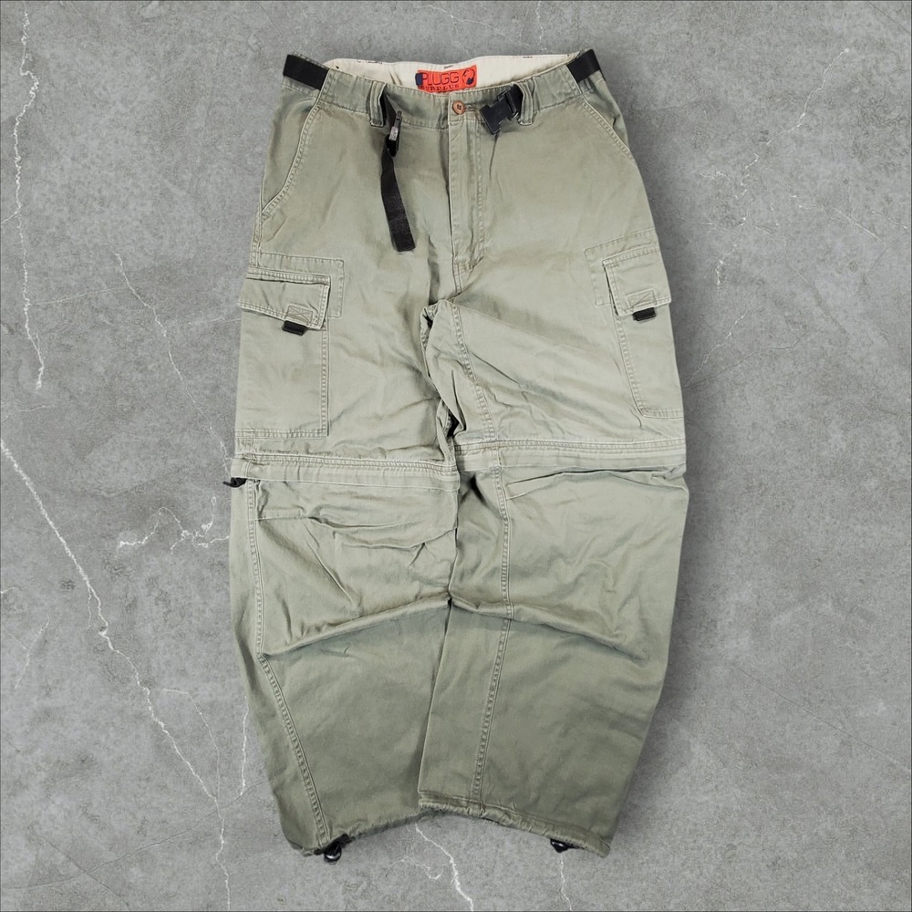 Plugg Surplus Convertible Cargo Pants Men 32x32 Green Zip Off Hiking Utility Y2K